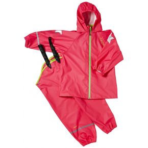 Raincoat set with stars on sleeves, coral