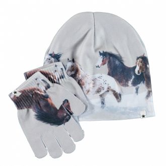 Molo Kaya set of beanie and gloves, horses